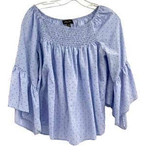Melissa Paige Gingham Print Off Shoulder Top Blue White Size Petite Large